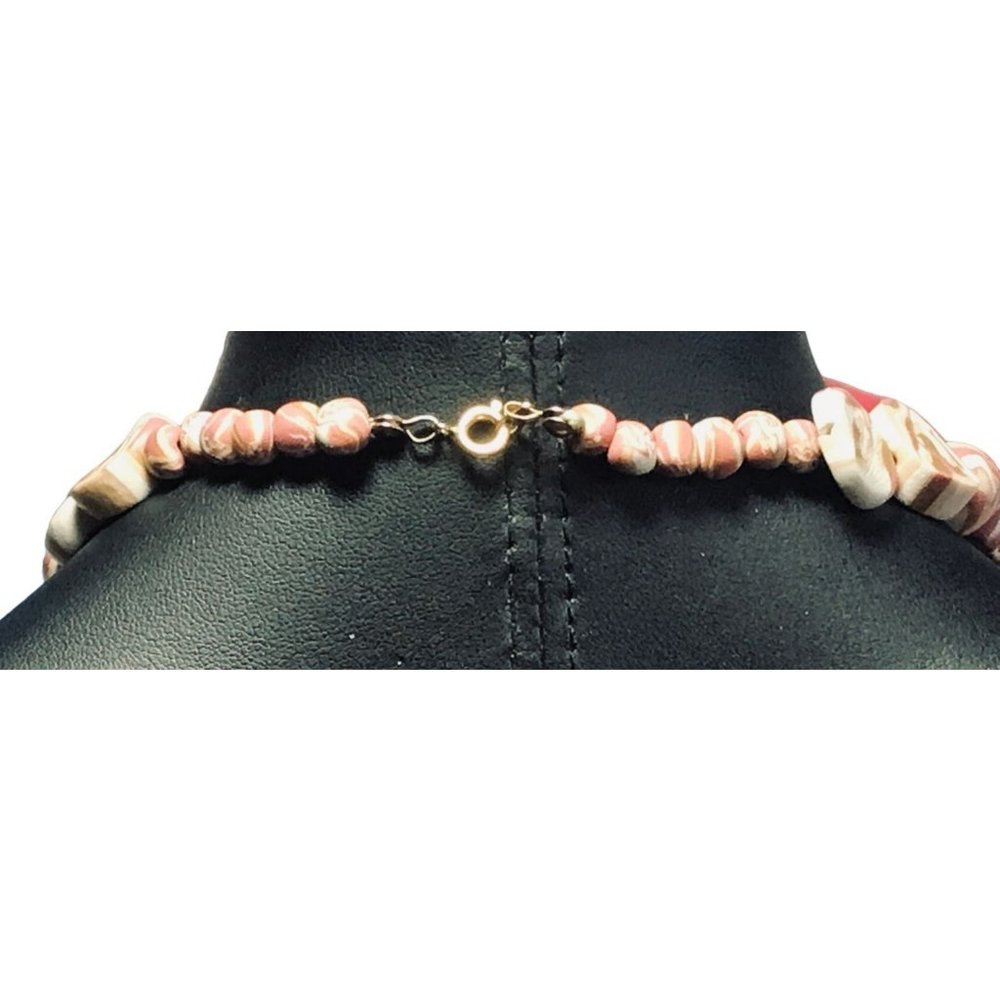 Chunky Handmade Polymer Clay Bead Necklace Rose Brown Tan Cream Calico - Picture 6 of 6
